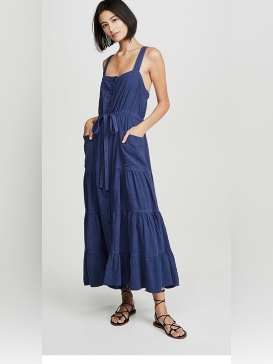 Free People Dresses & Skirts - Free People Catch The Breeze Navy Button-Tie Tiered Maxi Dress